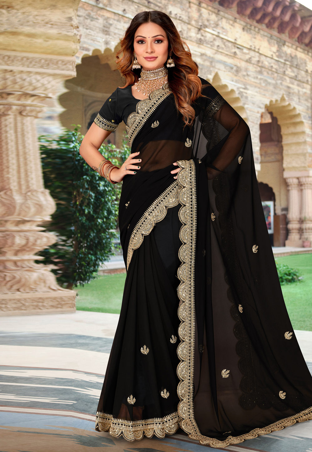 Black Georgette Saree With Blouse 266094