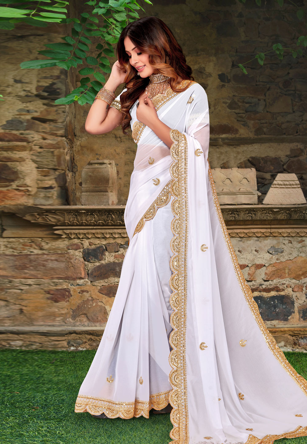 White Georgette Saree With Blouse 266095