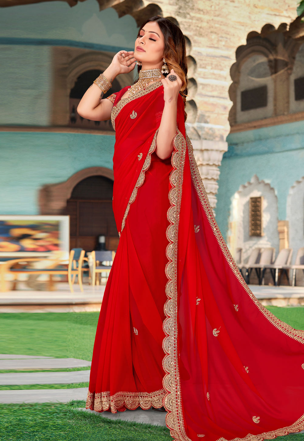 Red Georgette Saree With Blouse 266096