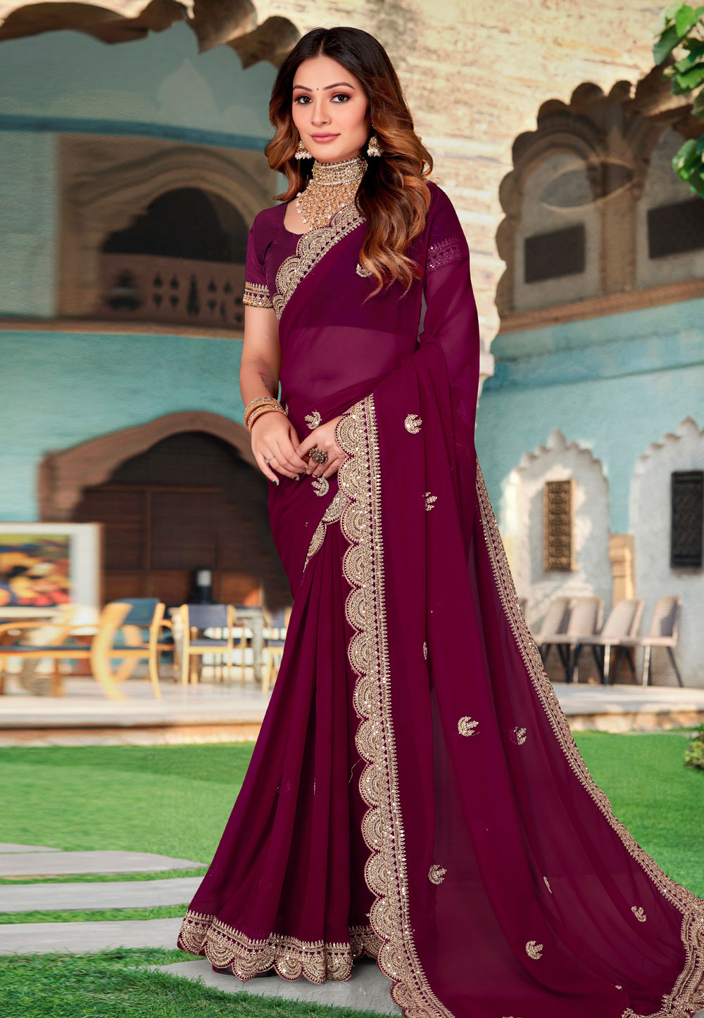 Maroon Georgette Saree With Blouse 266098