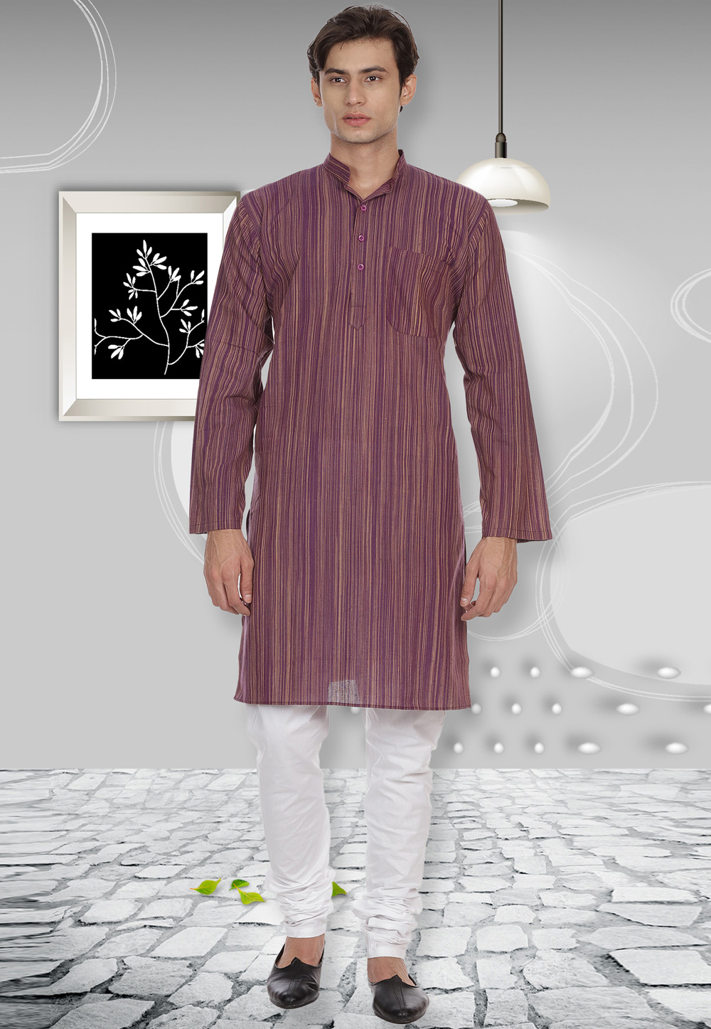Purple Cotton Readymade Kurta Pajama 175893