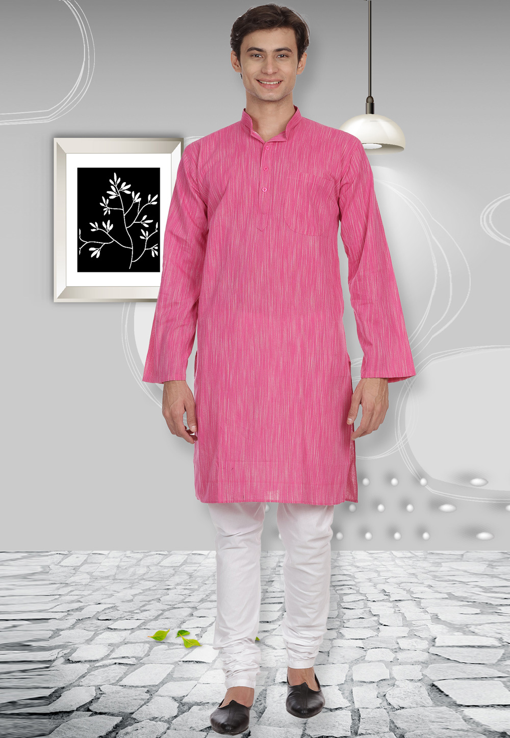 Pink Cotton Readymade Kurta Pajama 175897