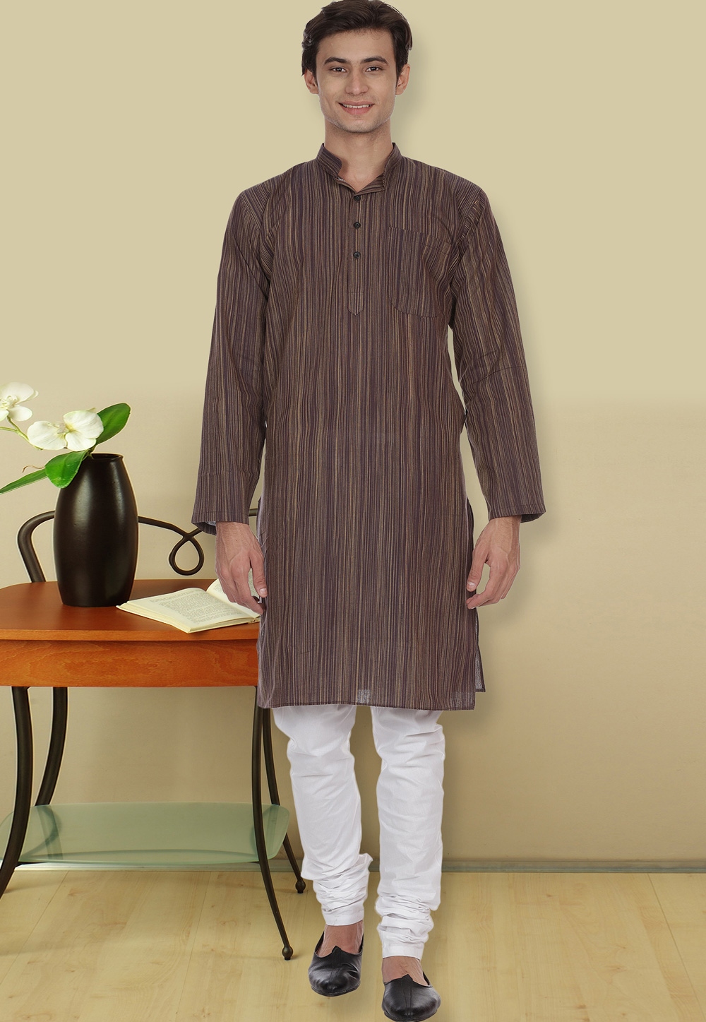 Brown Cotton Readymade Kurta Pajama 175901