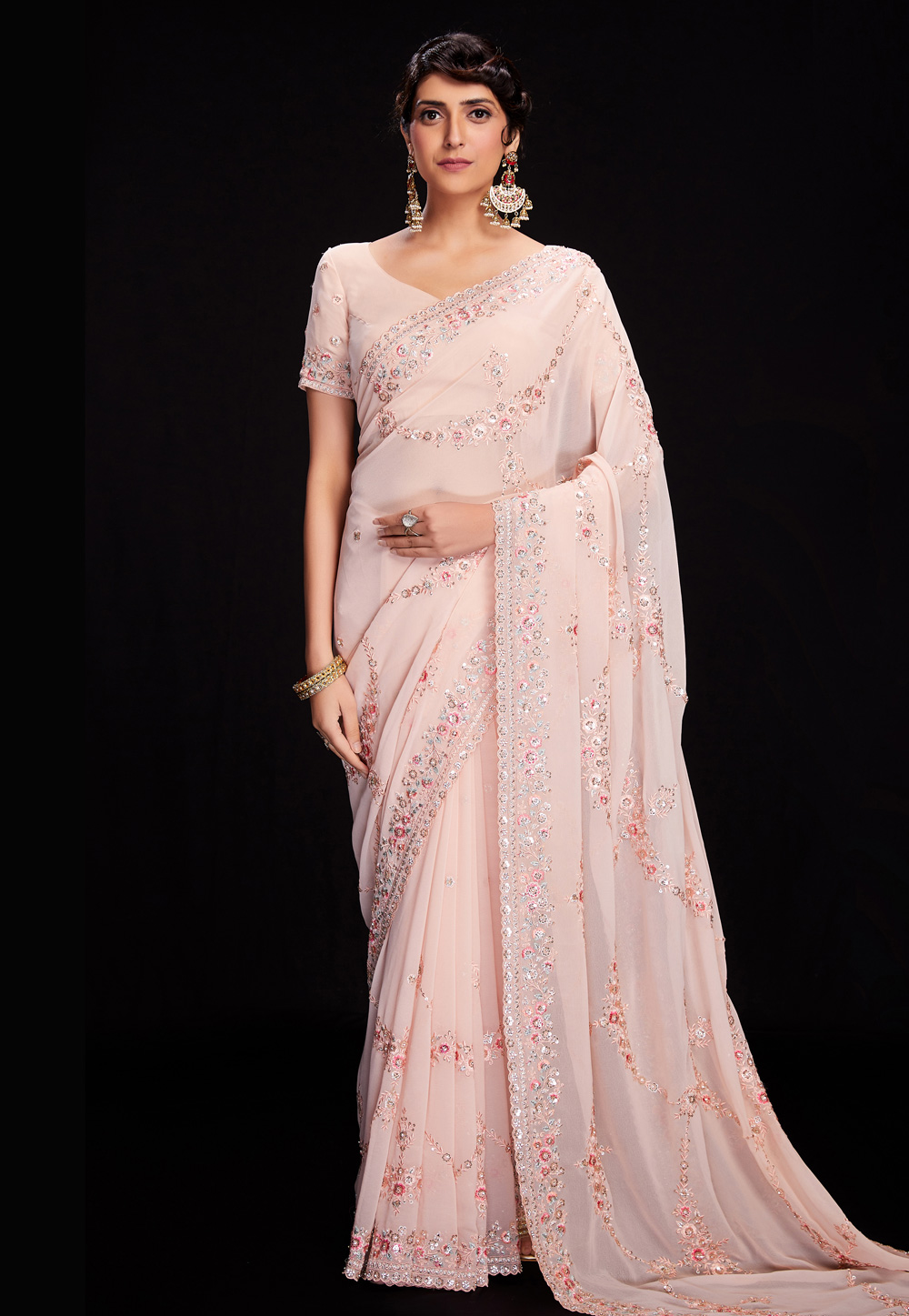 Light Pink Georgette Saree With Blouse 266009