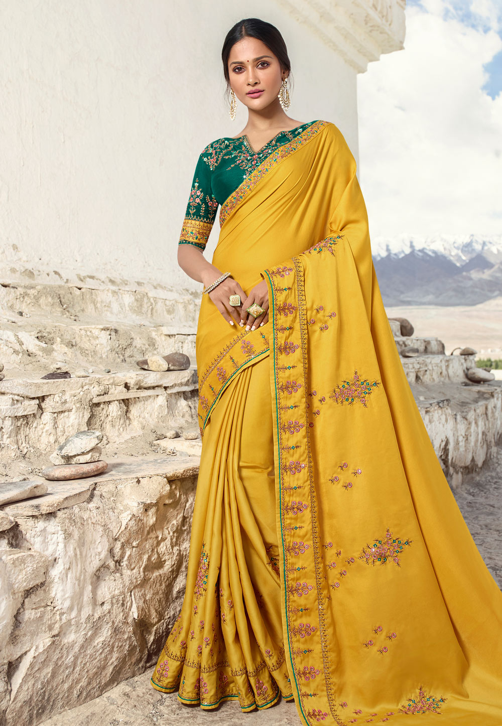 Yellow Barfi Silk Embroidered Festival Wear Saree 181876