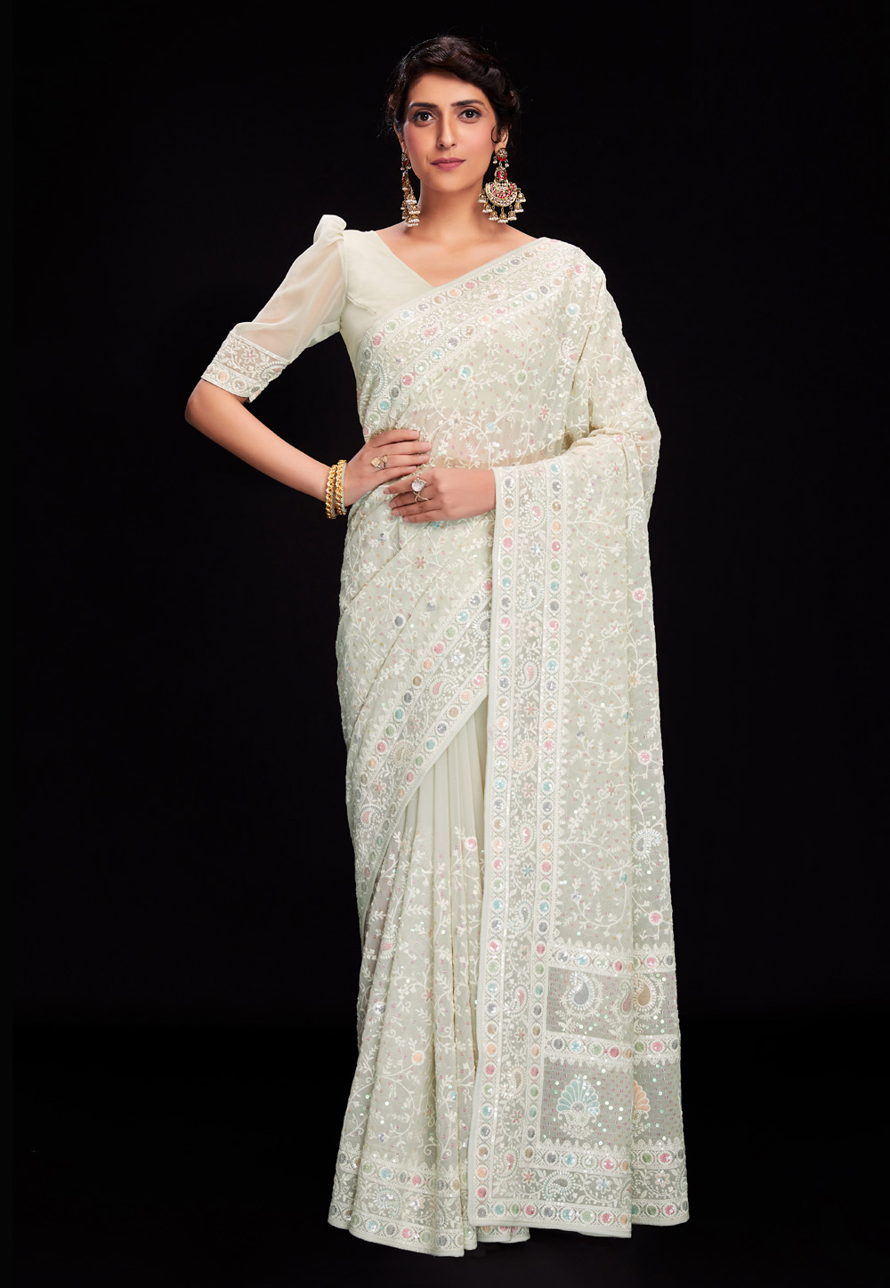 Off White Georgette Saree With Blouse 266010