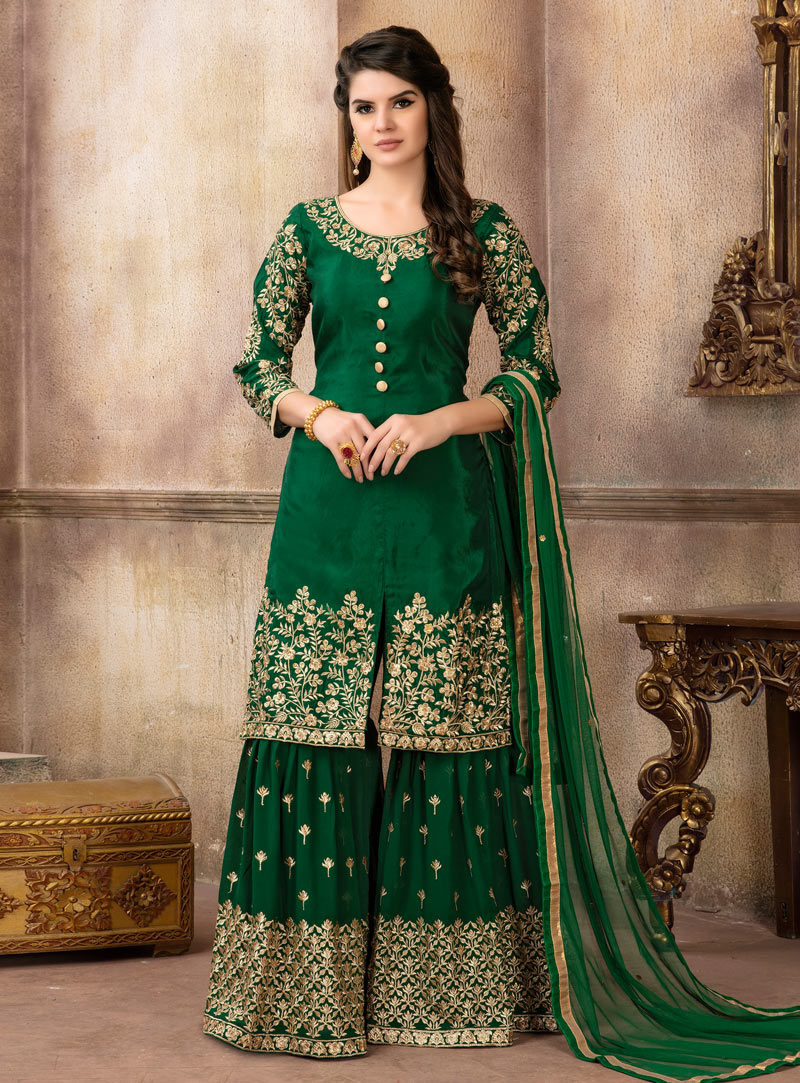 Green Viscose Sharara Suit 147159