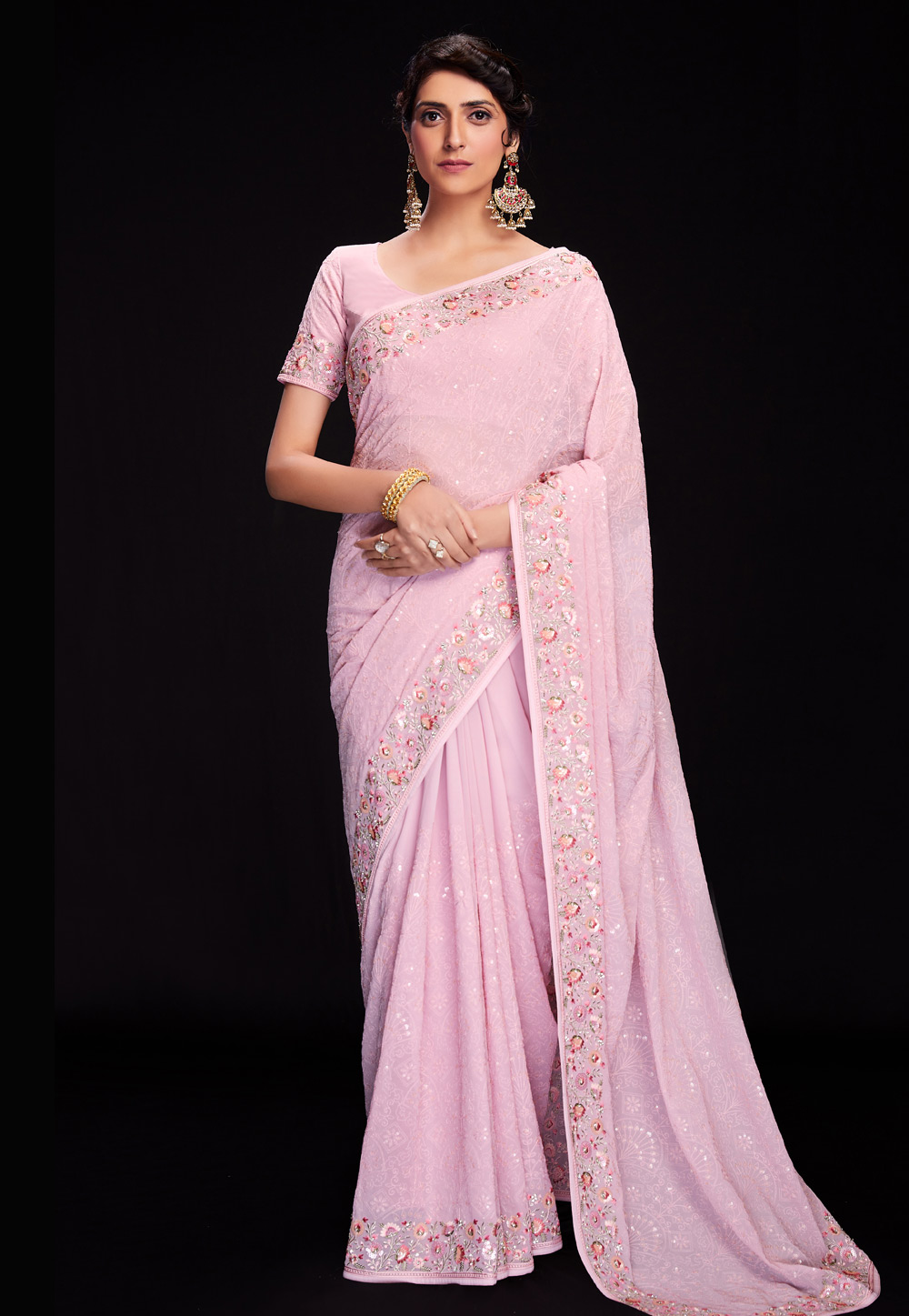 Pink Georgette Saree With Blouse 266011