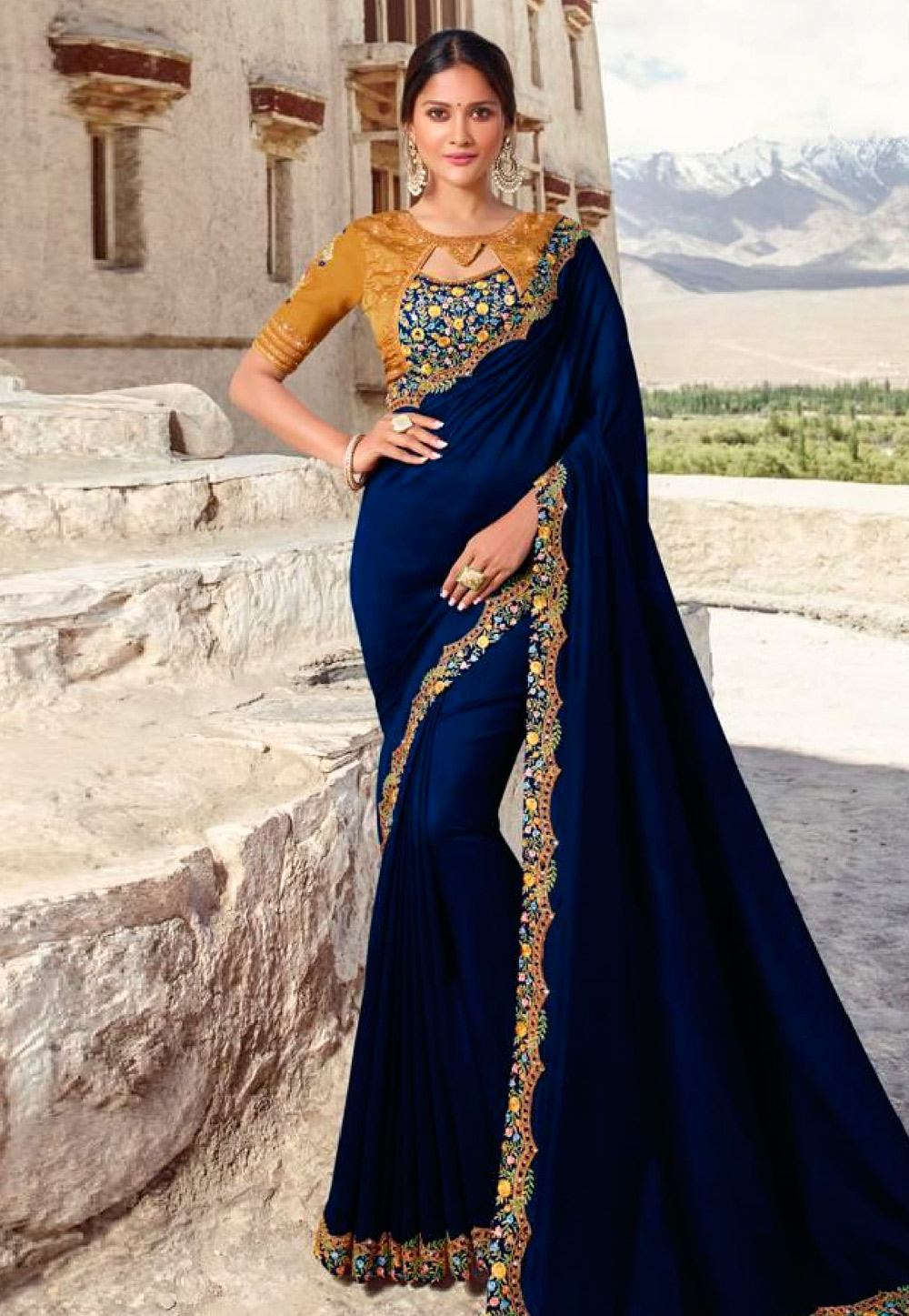 Blue Barfi Silk Party Wear Saree 186803