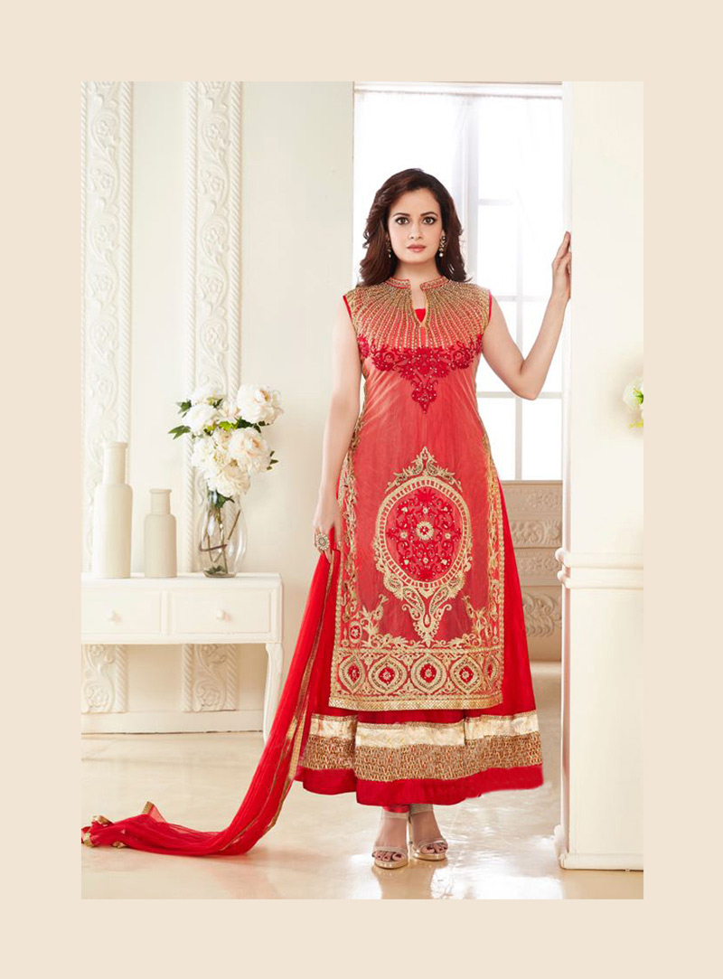 Dia Mirza Red Georgette Bollywood Suit 77260
