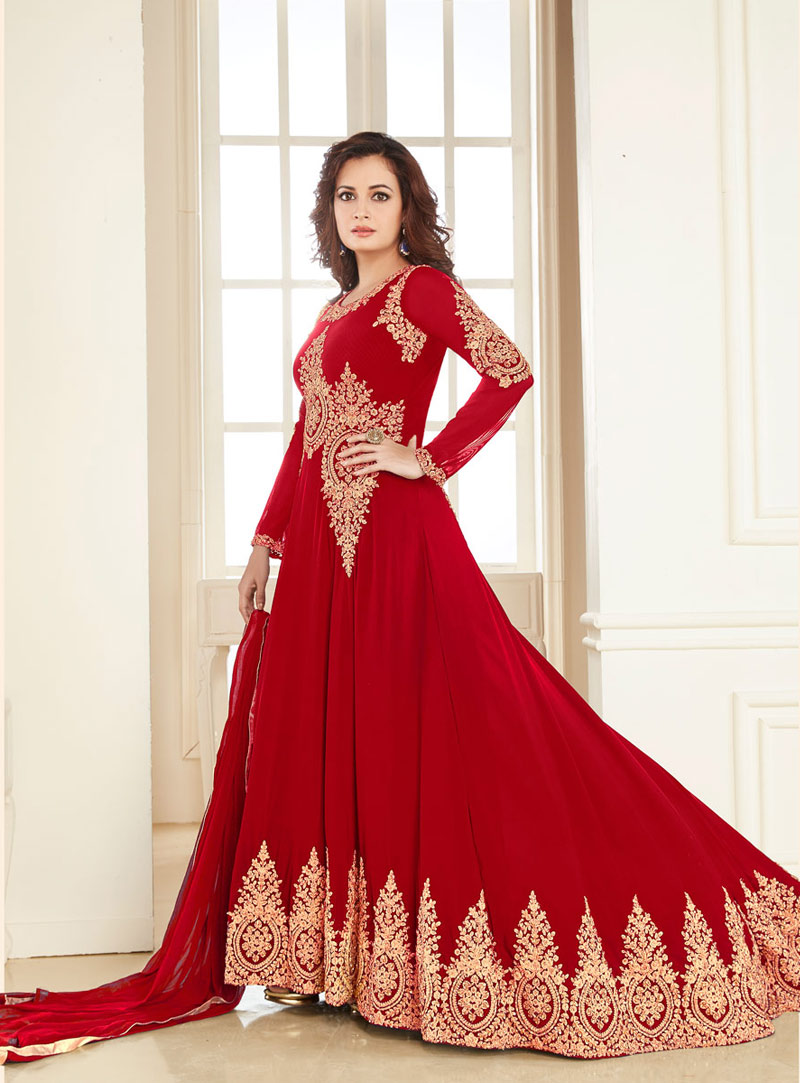 Dia Mirza Red Georgette Long Anarkali Suit 79160