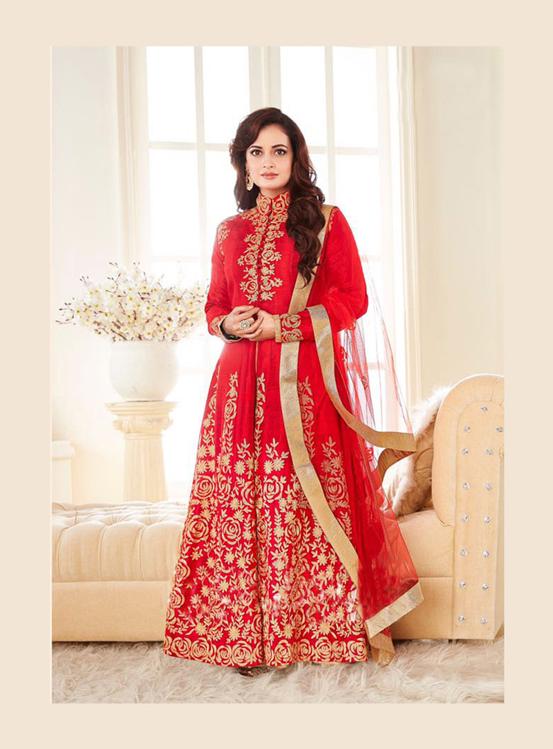 Dia Mirza Red Georgette Long Anarkali Suit 77262
