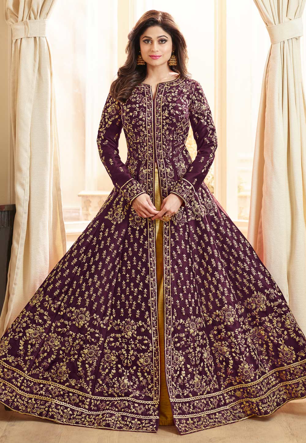 Shamita Shetty Purple Silk Designer Lehenga Choli 155000