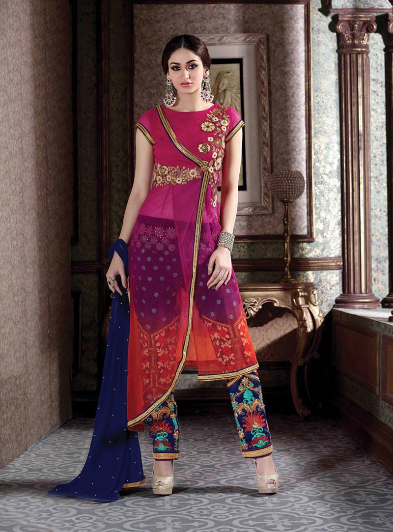 Pink Net Pakistani Style Suit 67464