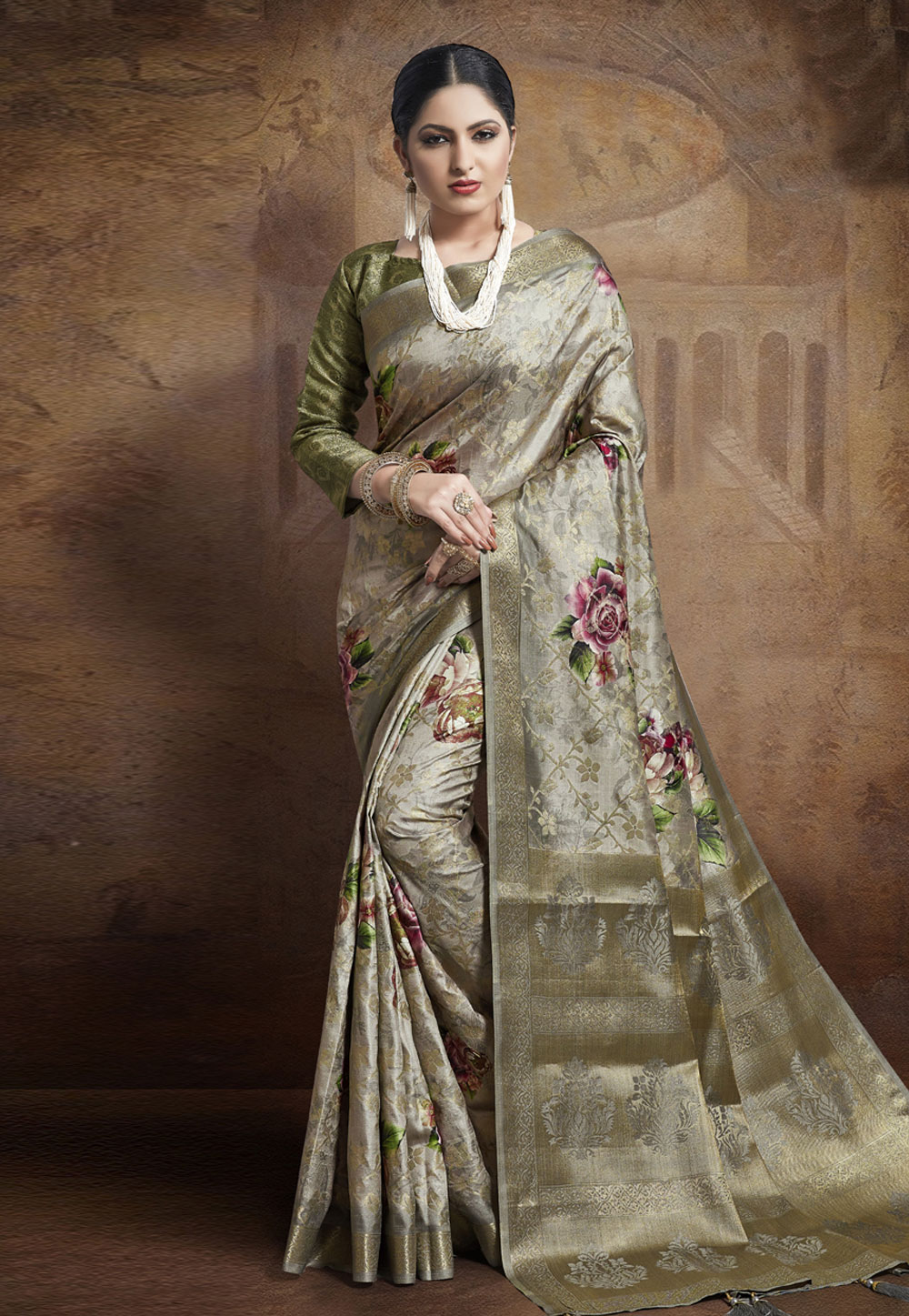 Grey Georgette Printed Saree With Blouse 209055