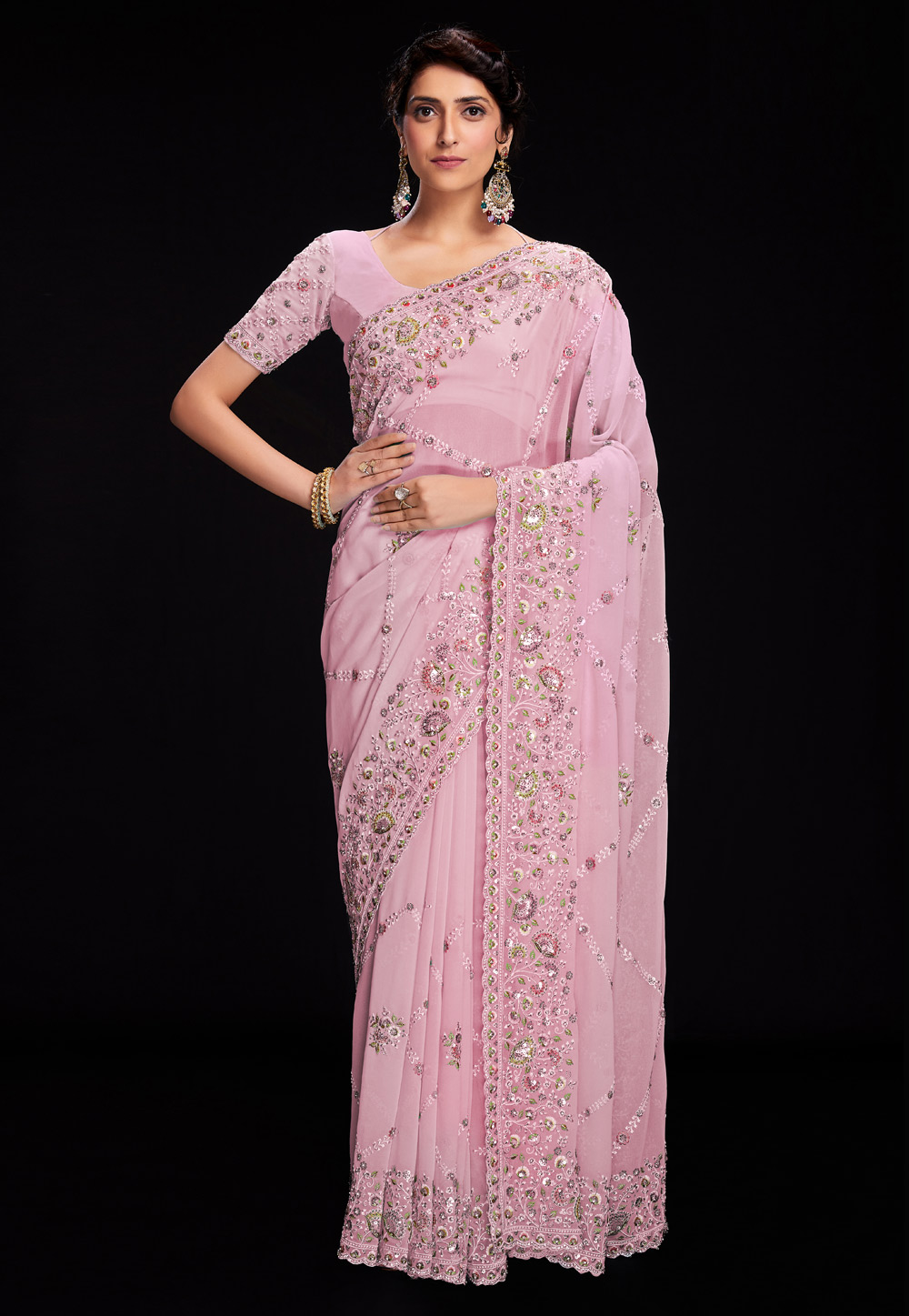 Pink Georgette Saree With Blouse 266019