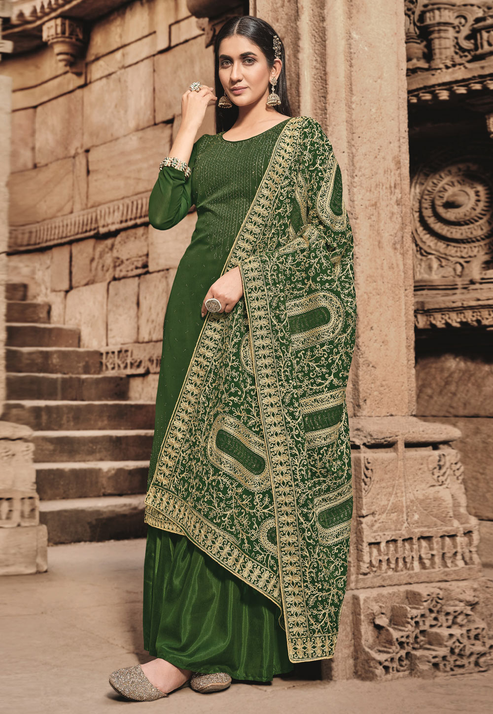Green Georgette Kameez With Palazzo 277458