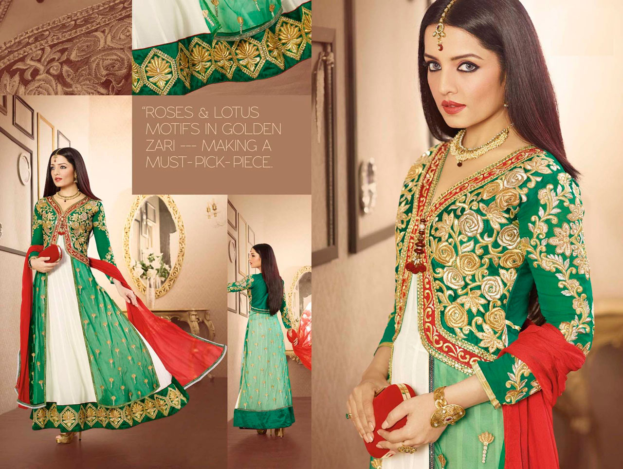 Celina Jaitly Green and White Designer Ankle Length Suit 40193