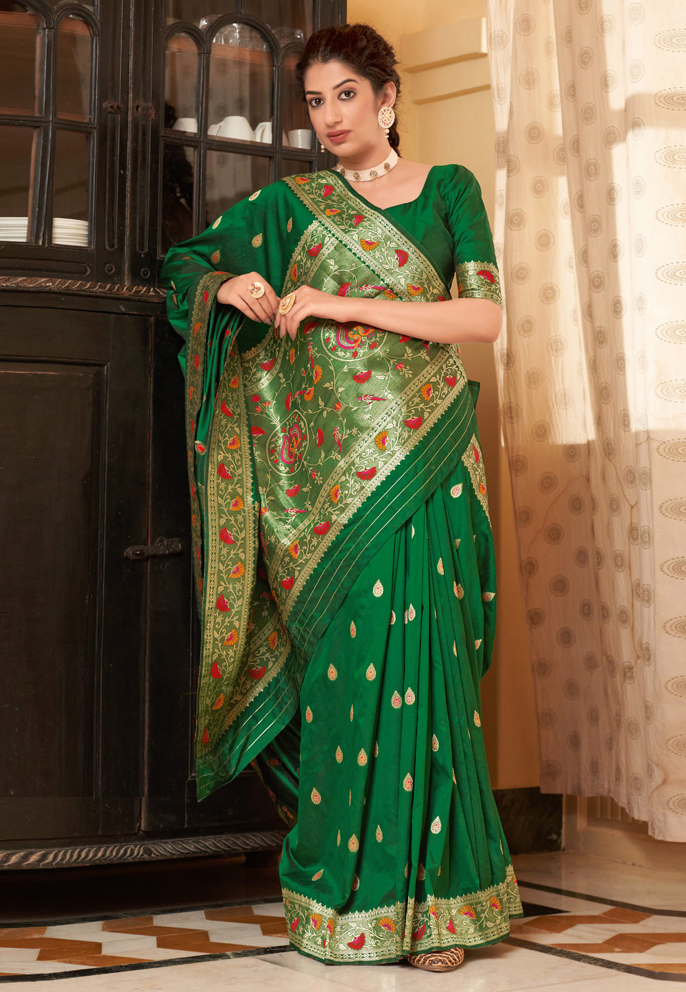 Green Banarasi Silk Festival Wear Saree 237073