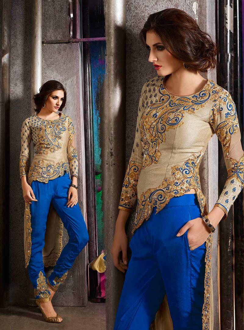 Beige Silk Designer Salwar Kameez 74402