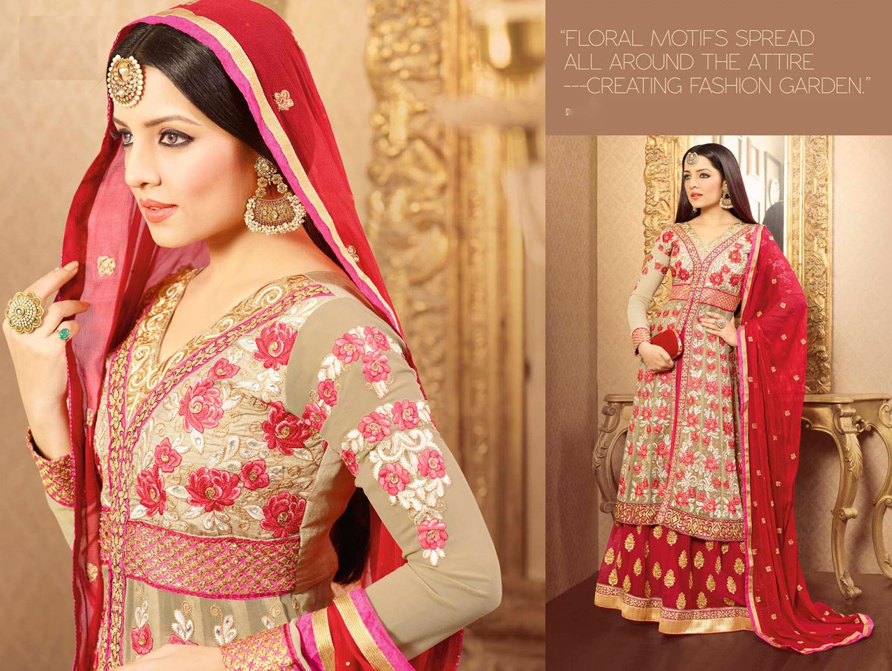 Celina Jaitly Brown Embroidered Layer Cut Designer Suit 40194