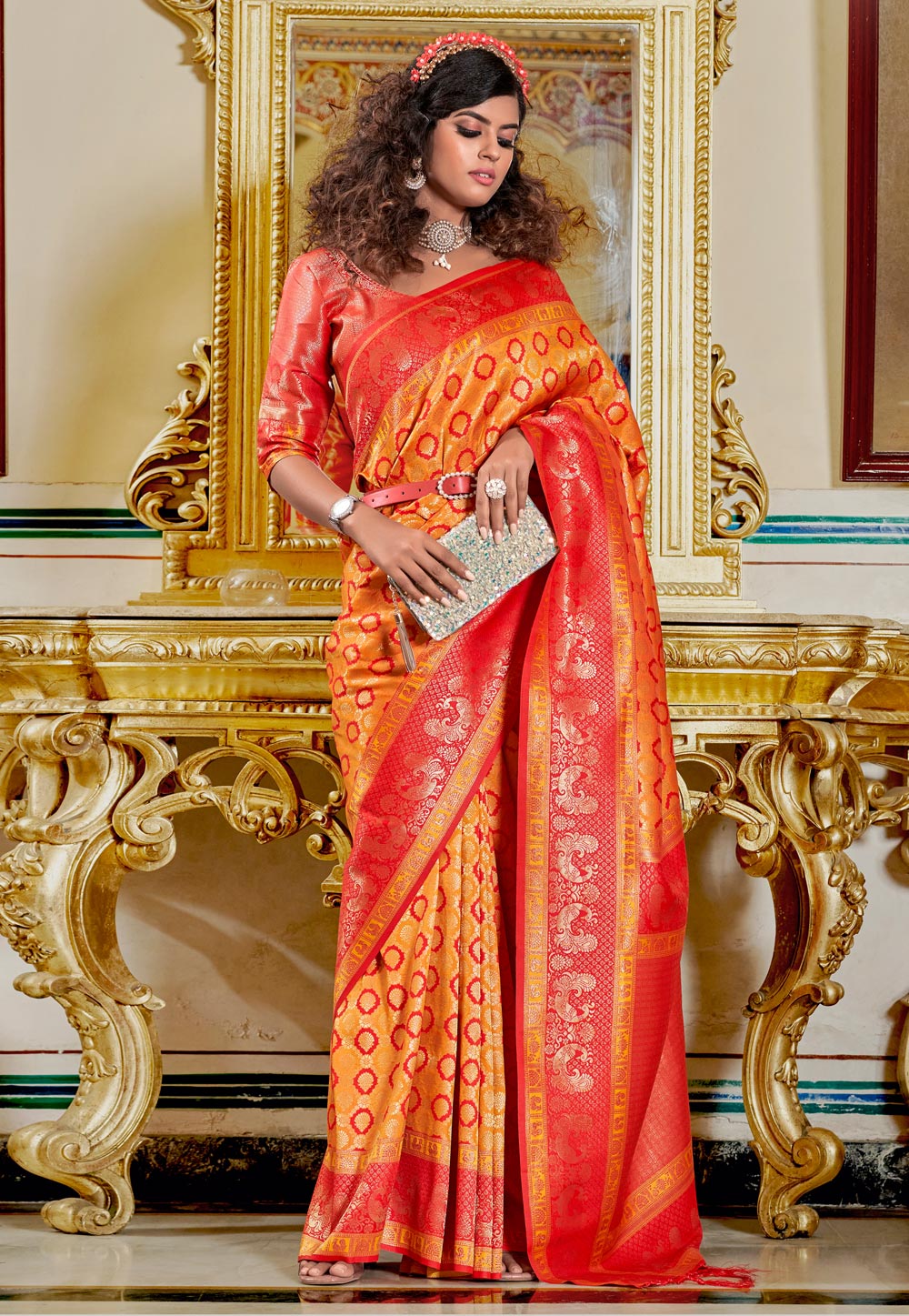 Orange Banarasi Silk Saree With Blouse 258231