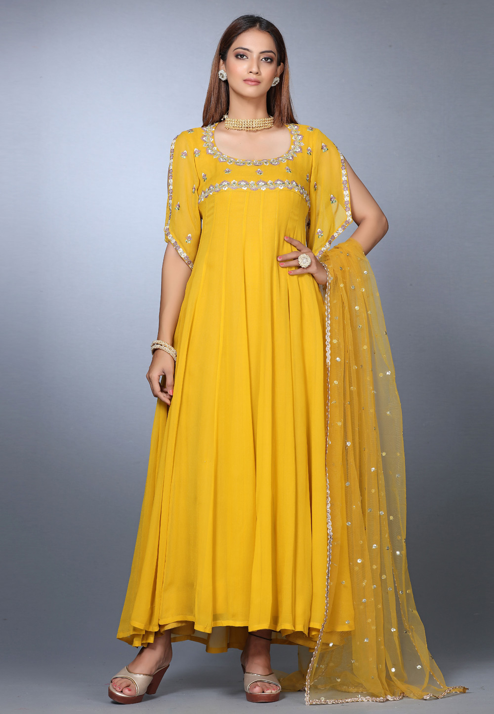 Yellow Georgette Anarkali Suit For Marriage 271146