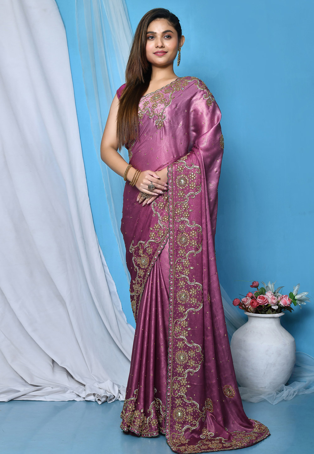 Lavender Shimmer Georgette Saree With Blouse 267801