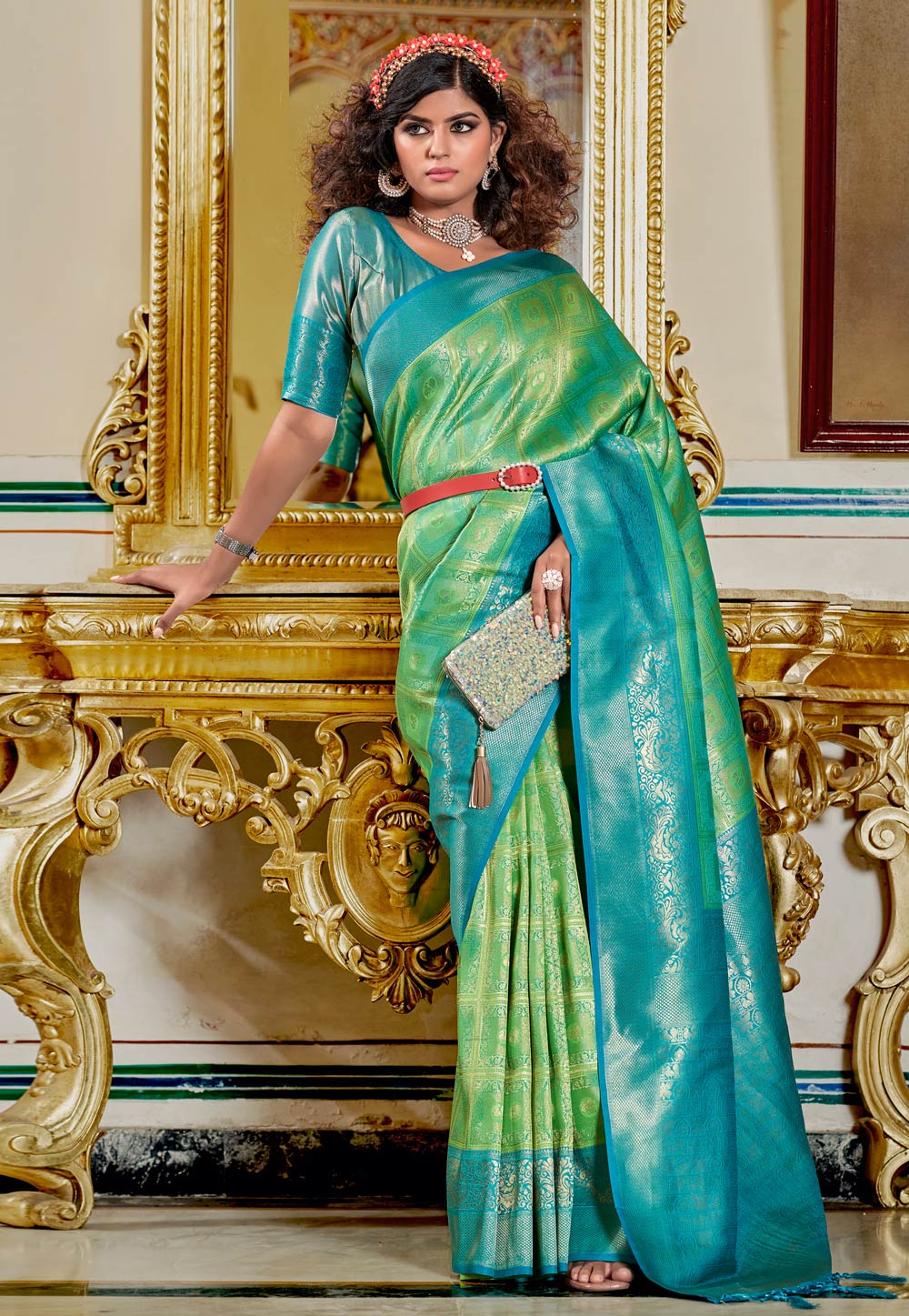 Light Green Banarasi Silk Saree With Blouse 258232