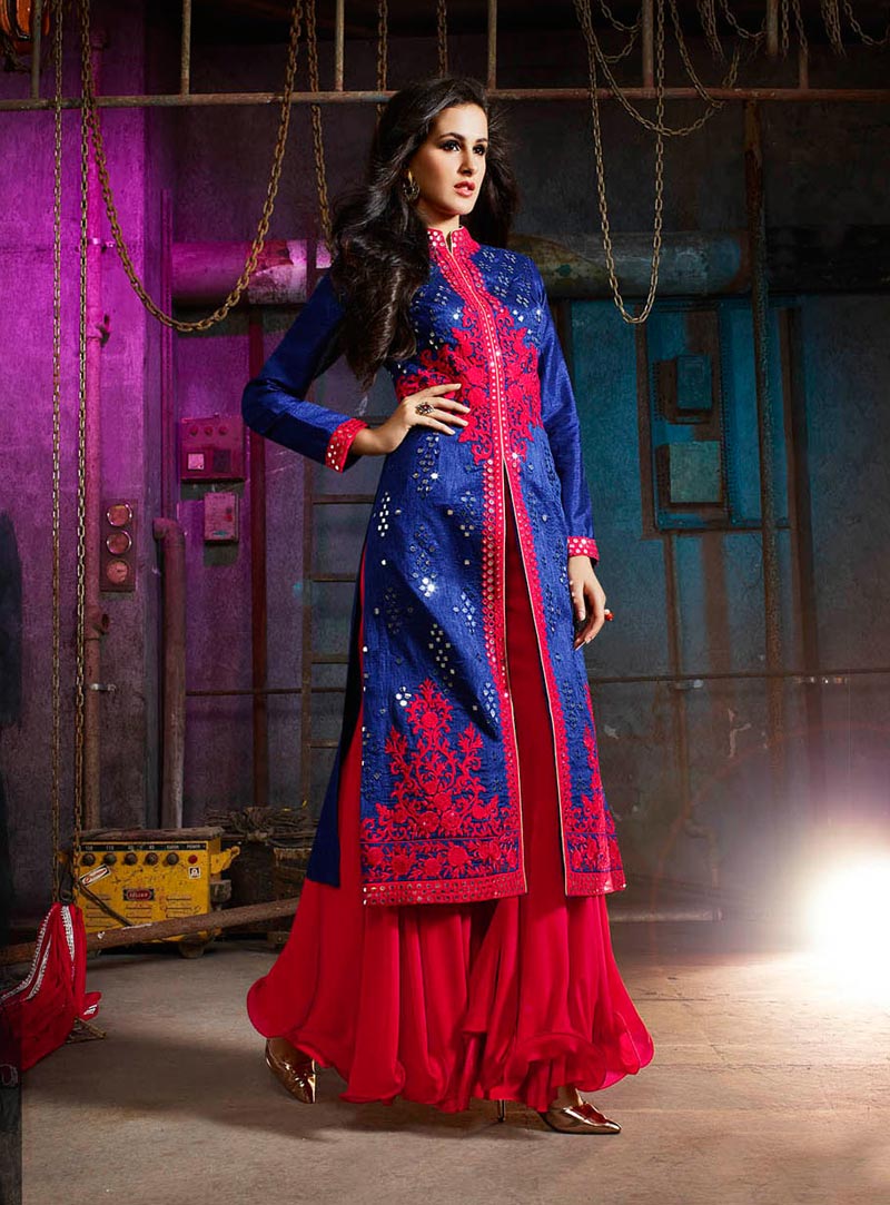 Blue Silk Palazzo Style Suit 74406