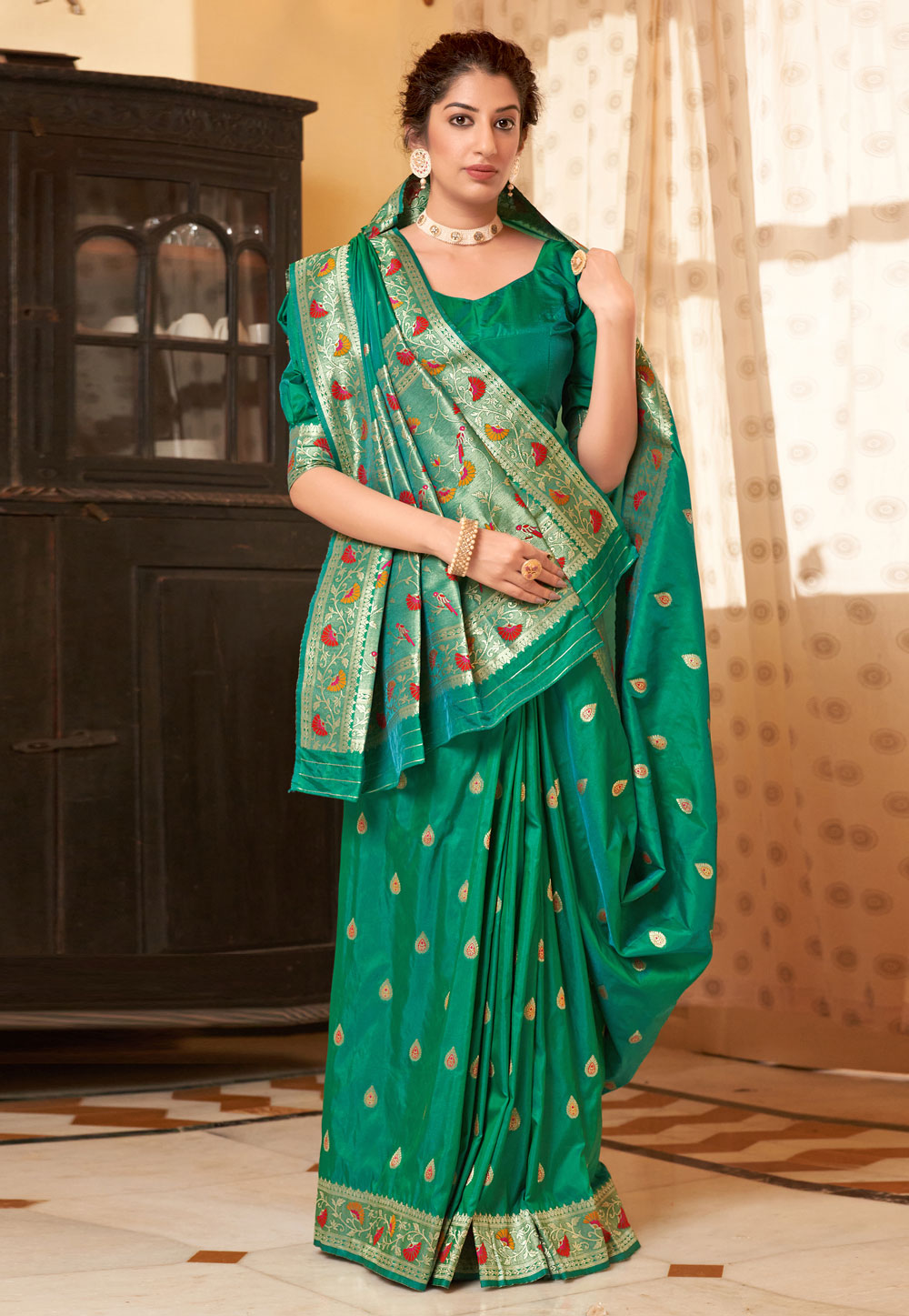 Green Banarasi Silk Festival Wear Saree 237077