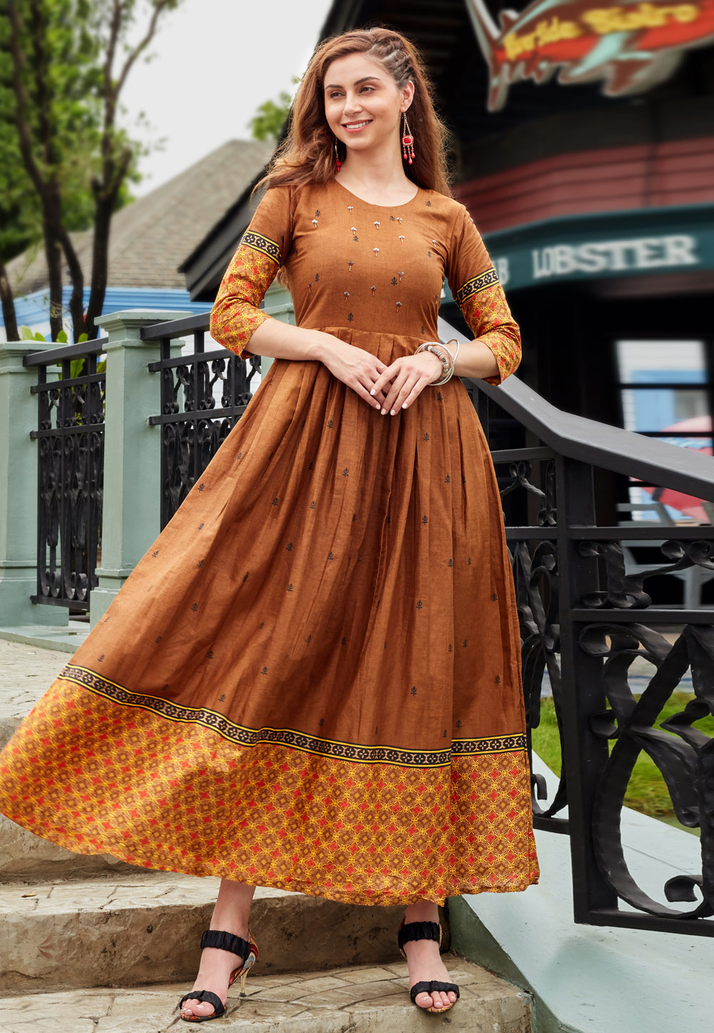 Brown Cotton Long Kurti 266513