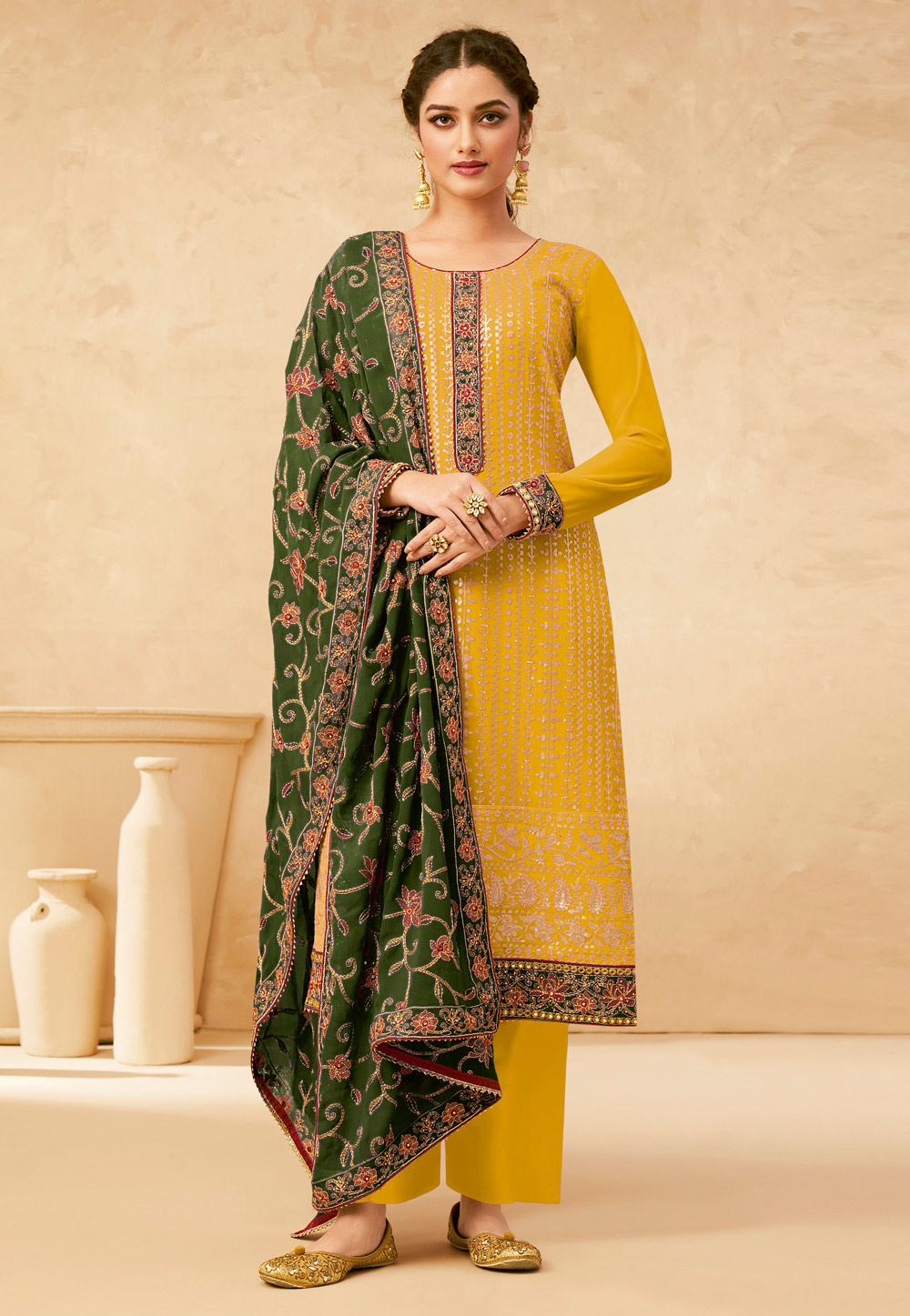 Yellow Georgette Kameez With Palazzo 236714