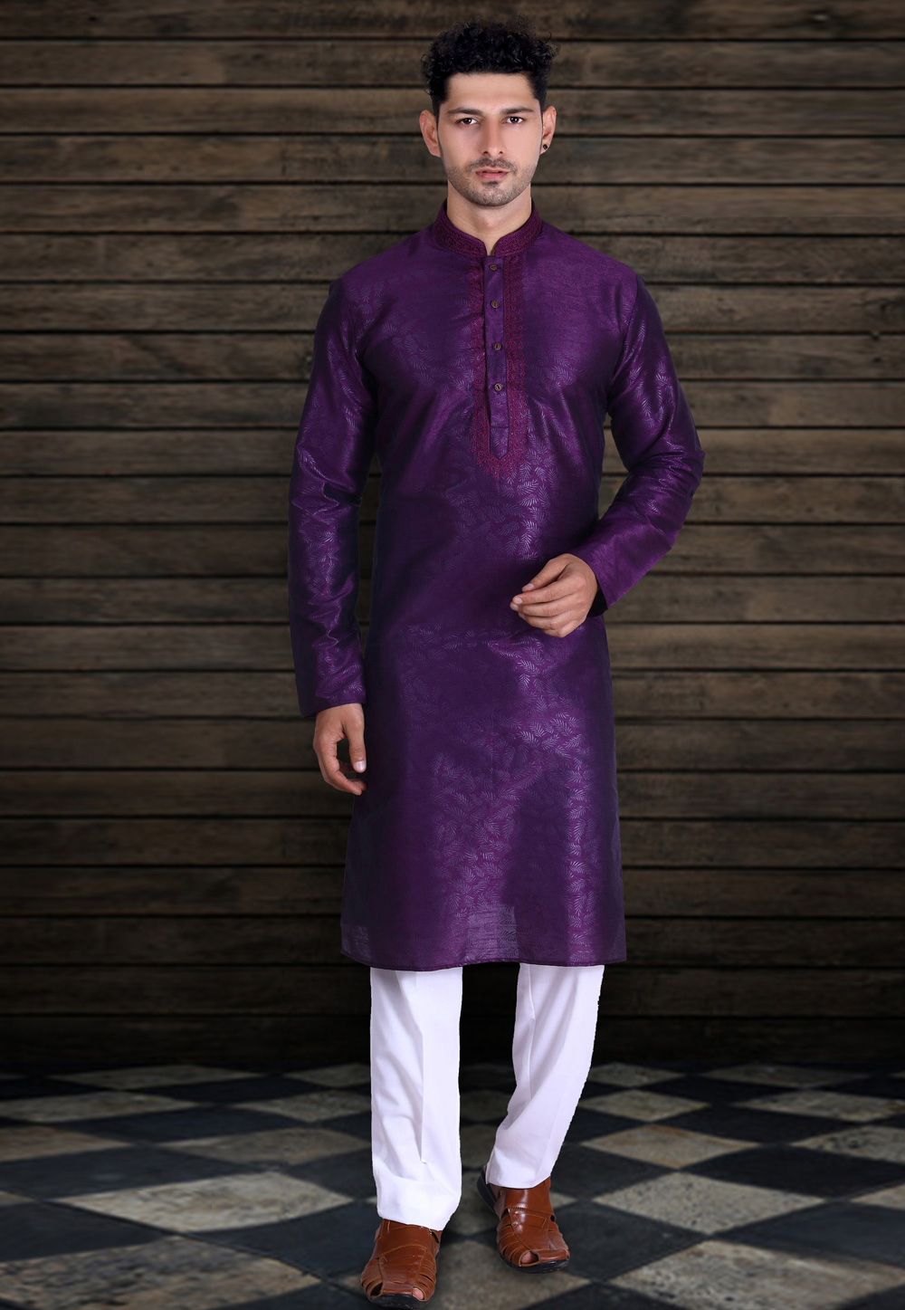 Purple Art Silk Readymade Kurta Pajama 215762