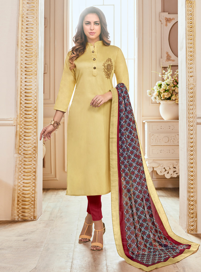 Yellow Cotton Pant Style Suit 131181