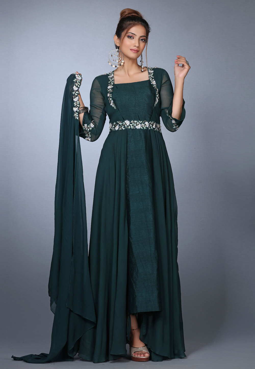 Buy Jacket Style Navy Blue Embroidered Anarkali - Wedding Anarkali –  Empress Clothing