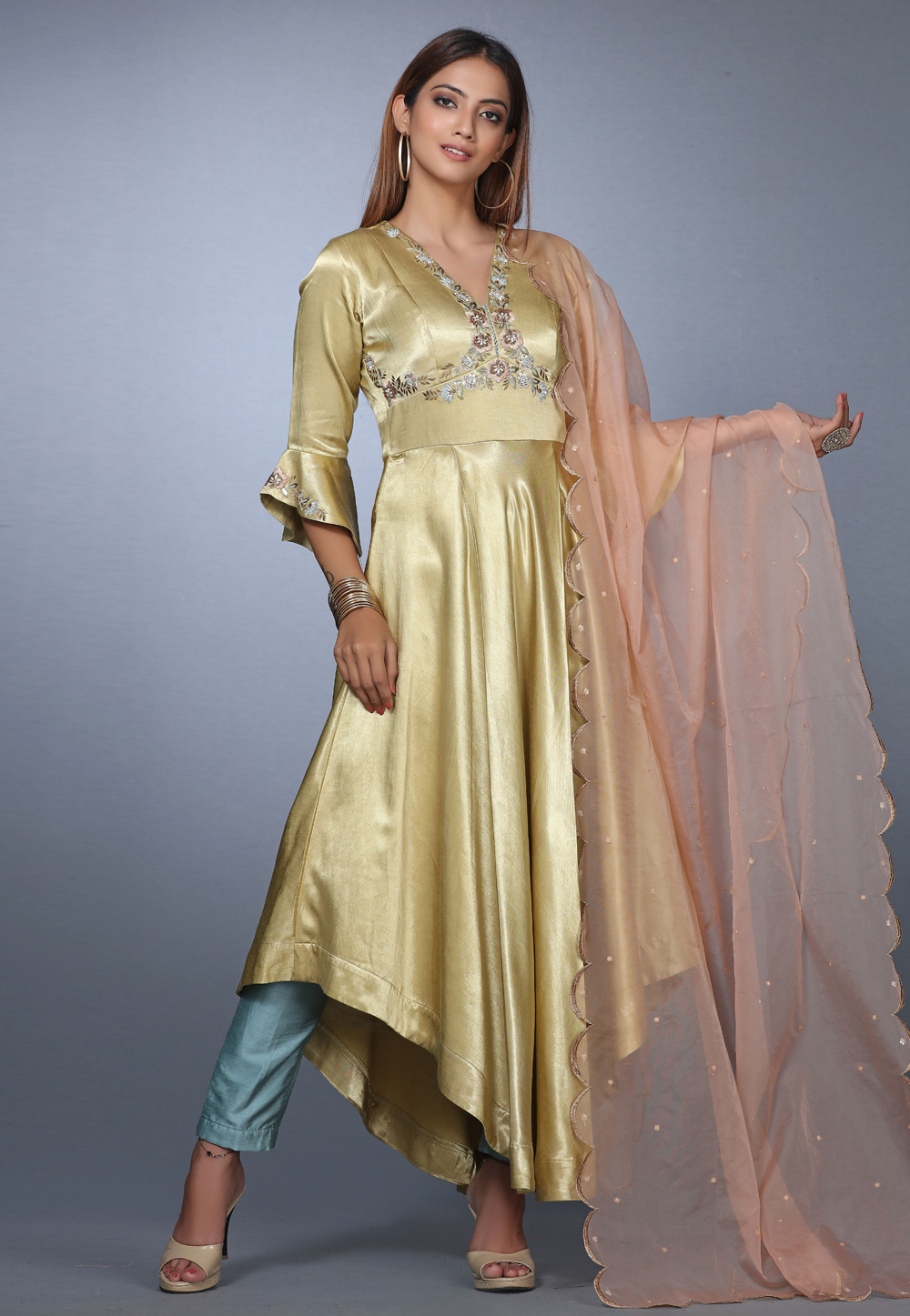 Golden Silk Asymmetrical Salwar Kameez 271153