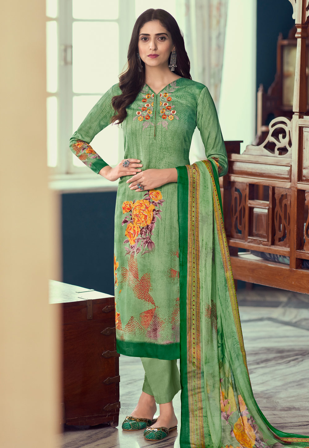 Light Green Satin Pakistani Suit 264670