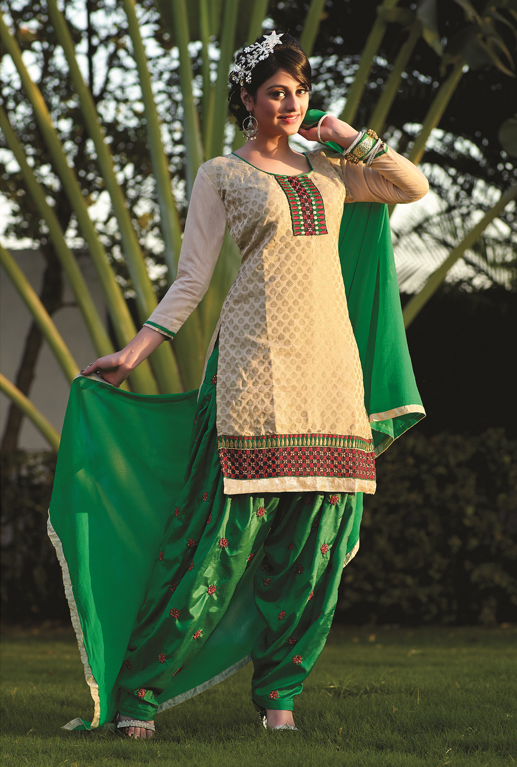 Beige Banarasi Jacquard Punjabi Suit 56517