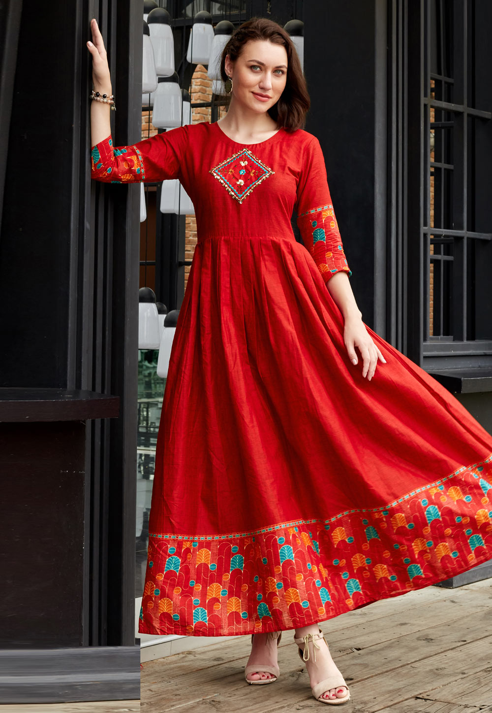 Red Cotton Long Tunic 266518