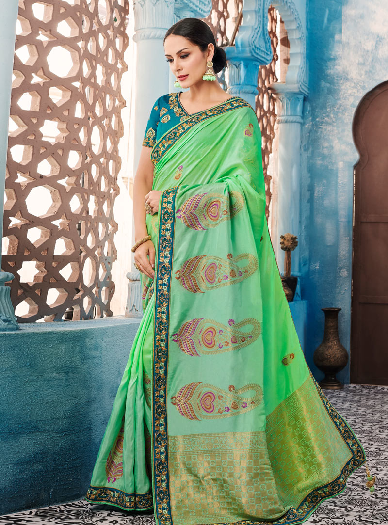 Green Silk Saree With Blouse 144458