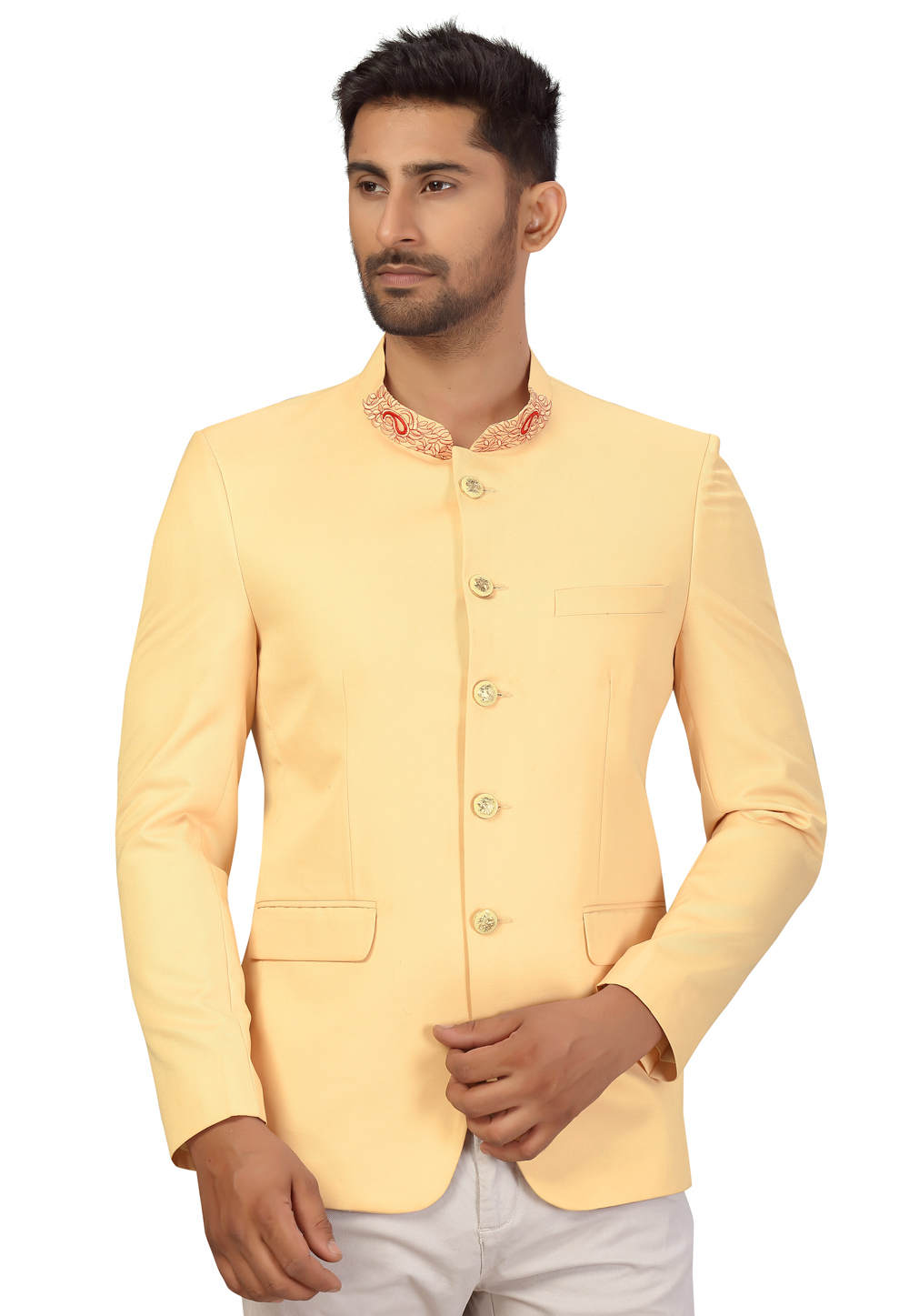 Woven Art Silk Jacquard Jodhpuri Suit in Light Beige : MTX2878