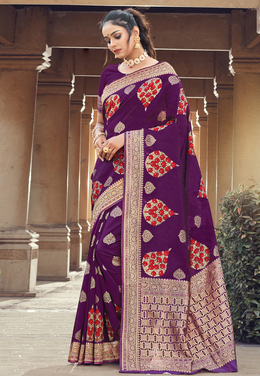 Violet Silk Saree With Blouse 225856