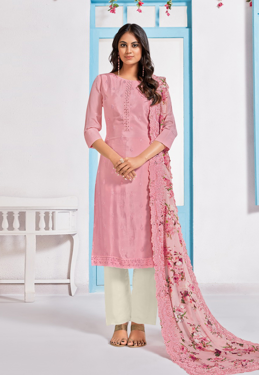 Pink Chinon Pant Style Suit 210444