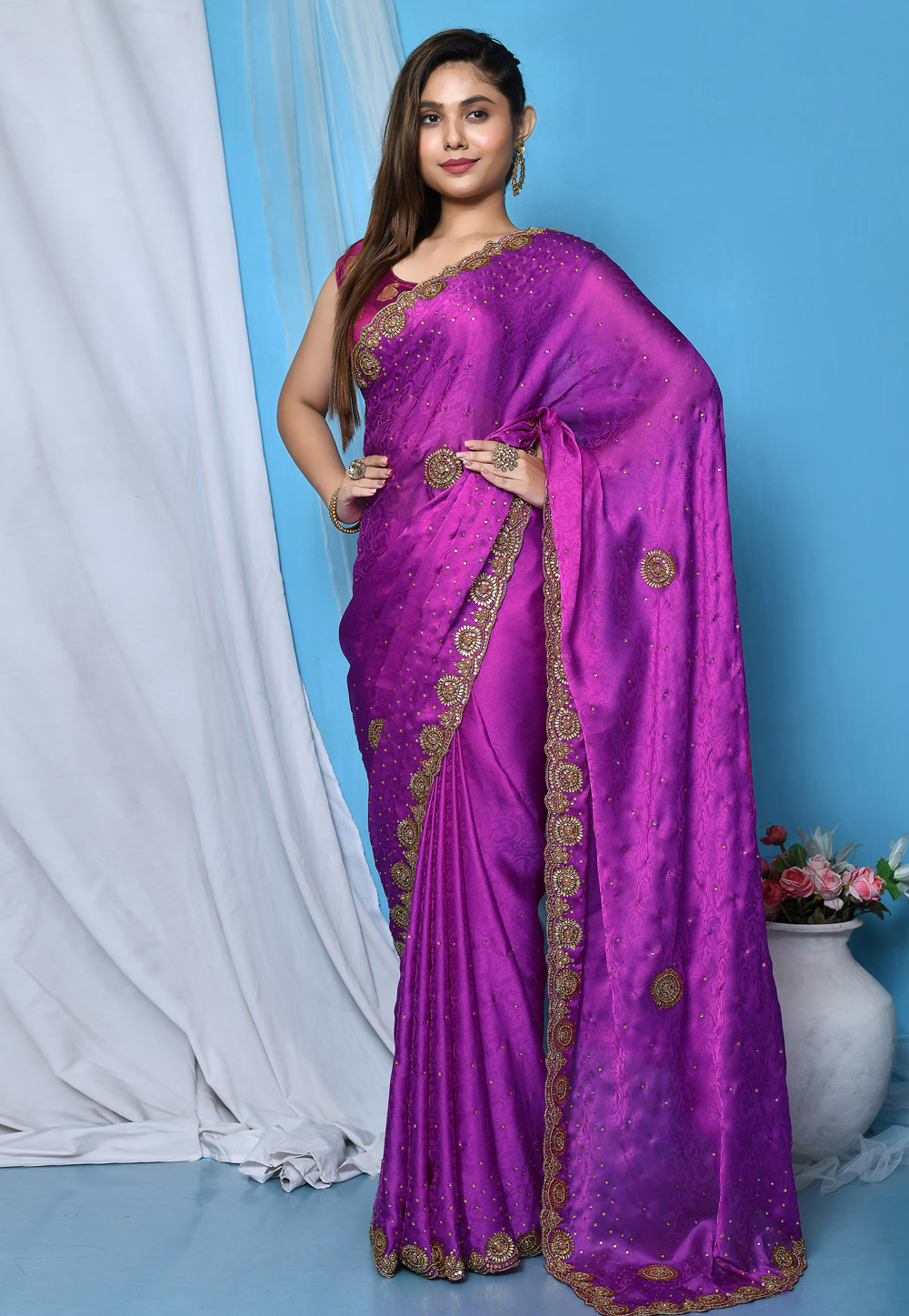 Purple Jacquard Saree With Blouse 267812