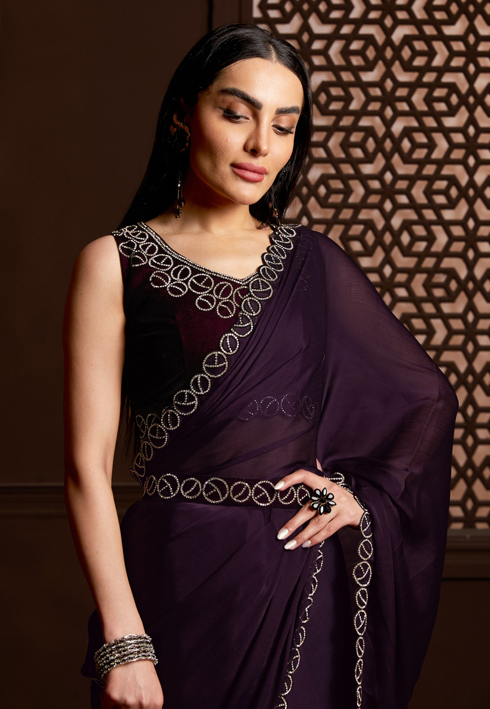 Purple Satin Silk Saree With Blouse 266366