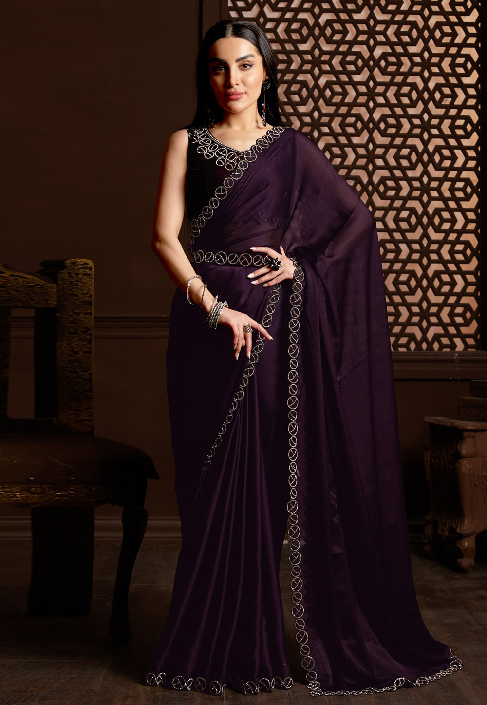 Purple Satin Silk Saree With Blouse 266366
