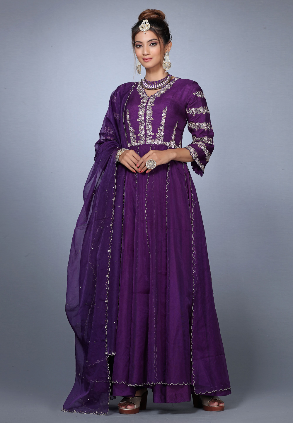 Purple Silk Layered Anarkali Salwar Kameez 271159