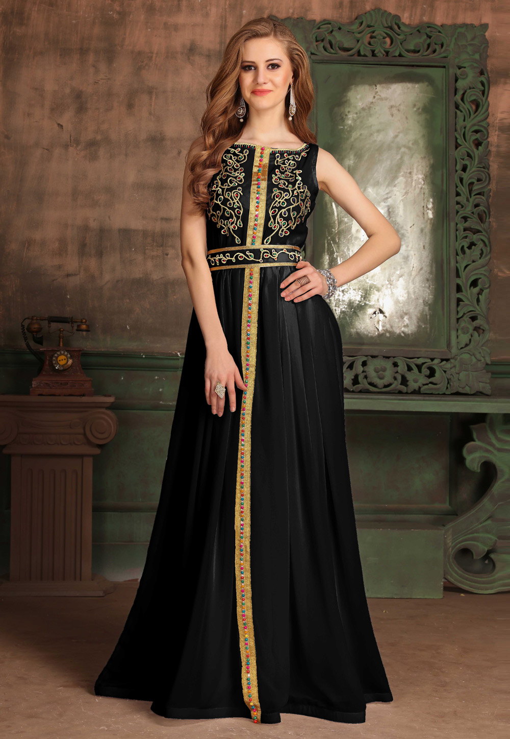 Black Georgette Embroidered Readymade Fustan 194995