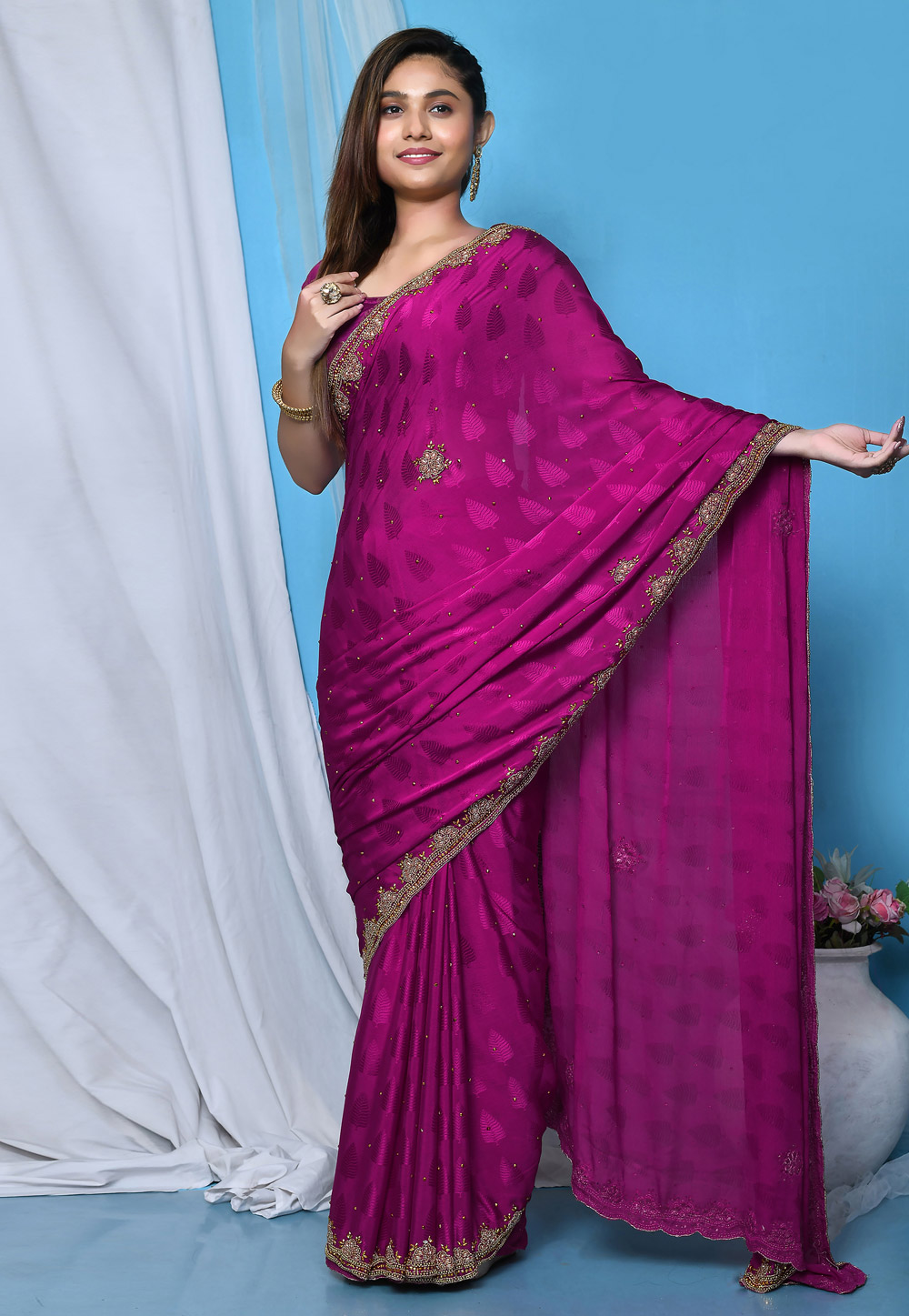 Magenta Jacquard Saree With Blouse 267816